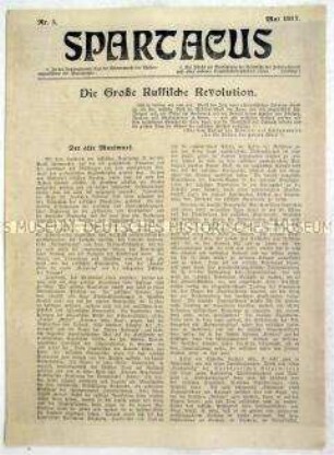 Mitteilungsblatt des Spartakus-Bundes ("Spartakus-Brief") zur Februar-Revolution in Russland