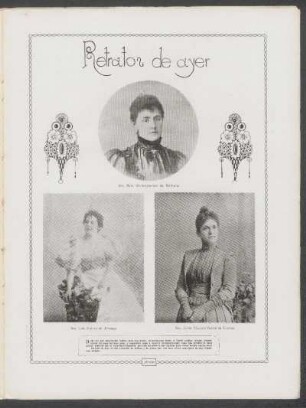 Reratos de ayer : [Fotografías de] Sra. Mary Christophersen de Malherbe [y] Sra. Lola Suárez de Arteaga [y] Sra. Juana Vázquez Varela de Llamas
