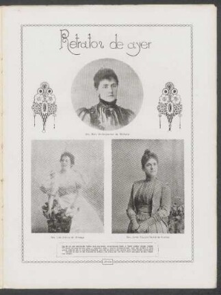 Reratos de ayer : [Fotografías de] Sra. Mary Christophersen de Malherbe [y] Sra. Lola Suárez de Arteaga [y] Sra. Juana Vázquez Varela de Llamas