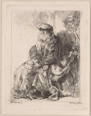 Abraham liebkost Isaak (nach der Radierung Rembrandts von ca. 1637)