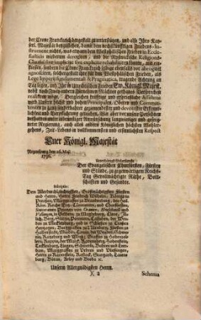 An Königl. Majestät von Preußen Corporis Evangelici Schreiben, die bekandte Ryswickische Religions-Clausul betreffende : Dictatum Regenspurg den 15. Junii 1736. per Chur-Sachsen