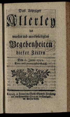 Den 6. Junii 1752. Drey und zwantzigstes Stück.