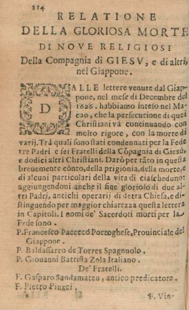 Relatione della gloriosa morte di nove religiosi