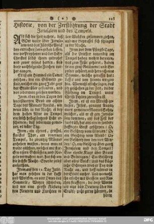 Historie, von der Zerstöhrung der Stadt Jerusalem und des Tempels.