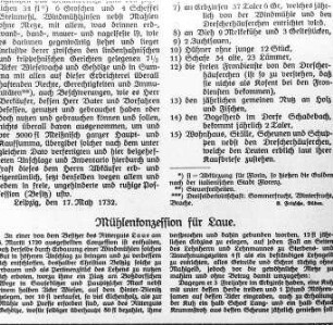 Delitzsch-Laue. Mühlenkonzession für Laue, aus: Heimatkalender für die Muldenkreise Bitterfeld und Delitzsch, 1932