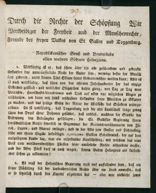 1r-2v, Durch die Rechte der Schöpfung Wir Vertheidiger der Freyheit...