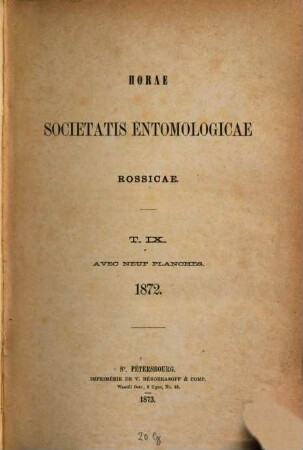Horae Societatis Entomologicae Rossicae. 9, 9. 1872