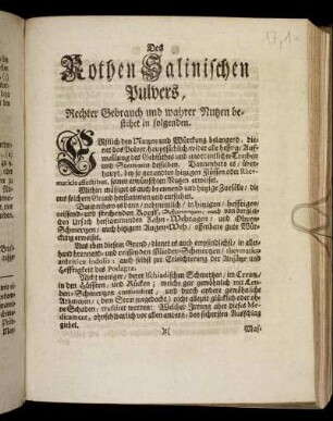 Des Rothen Salinischen Pulvers, Rechter Gebrauch und wahrer Nutzen bestehet in folgenden ...