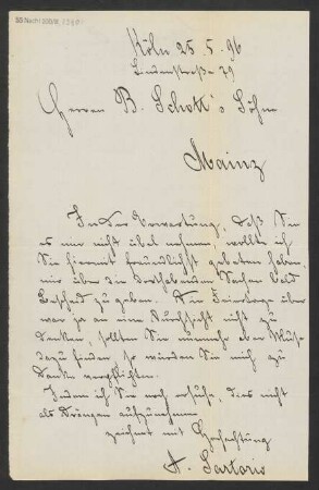 Brief an B. Schott's Söhne : 25.05.1896