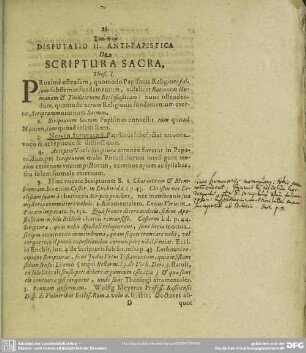 Disputatio II. Antipapistica De Scriptura Sacra