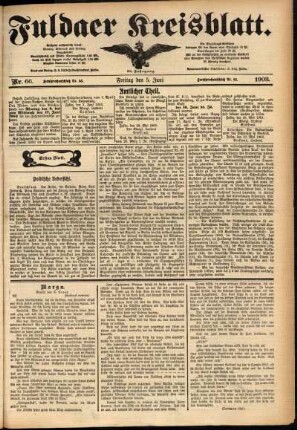 Erste Ausgabe vom Freitag, den 05. Juni 1903.