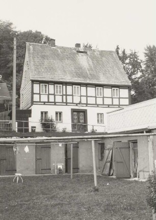 Markersbach, Wohnhaus : Markersbach (Kreis Schwarzenberg), Wohnhaus, Dorfstraße 77, Traufseite (vom Wäscheplatz)