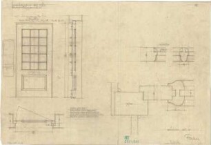 Fischer, Theodor; Bad Tölz (Bayern); Gewerbehalle - Außentüren (Grundriss, Ansicht, Schnitt, Detail)