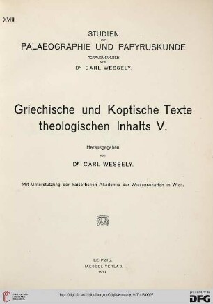 Band 5: Griechische und koptische Texte theologischen Inhalts
