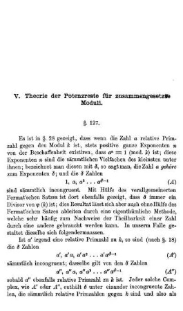 V. Theorie der Potenzreste für zusammengesetzte Moduli.