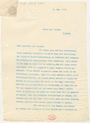 Brief an Emil Kronke : 10.05.1910
