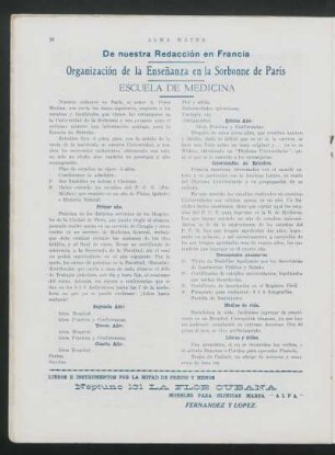 Organización de la Enseñanza en la Sorbonne de París - Escuela de Medicina : De nuestra redacción en Francia