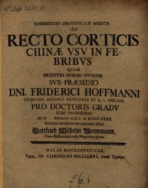 Diss. inaug. ... de recto corticis chinae usu in febribus
