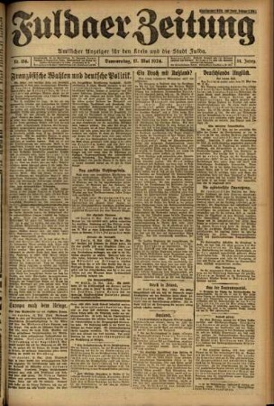 Erste Ausgabe vom Donnerstag, den 15. Mai 1924.
