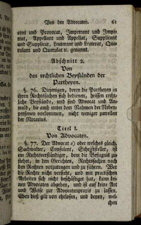 Abschnitt 2. Von den rechtlichen Beyständen der Partheyen.