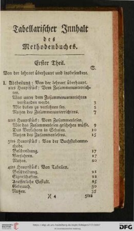Tabellarischer Innhalt des Methodenbuches