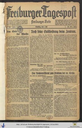 26. Jg. (Juli bis Dezember): Freiburger Tagespost