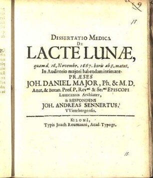 Dissertatio Medica De Lacte Lunæ