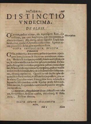 Distinctio Undecima. De Oleis.