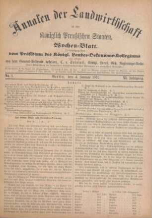No. 1. Berlin, den 4. Januar 1871. XI. Jahrgang.