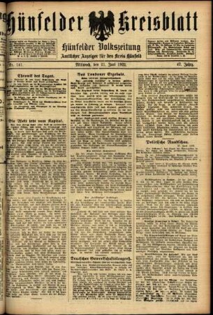Ausgabe vom Mittwoch, den 21. Juni 1922.