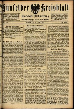Ausgabe vom Mittwoch, den 21. Juni 1922.