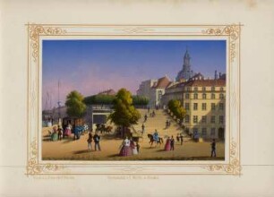 Ansicht der Treppe zur Brühlschen Terrasse in Dresden, gouachierte Lithogr., um 1850 : Ansicht der Treppe zur Brühlschen Terrasse in Dresden, - [ca. 1850]. - 1 Kunstblatt : gouachierte Lithogr. ; 17 x 11 cm
