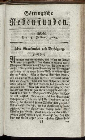 29. Woche. Den 18. Julius 1778