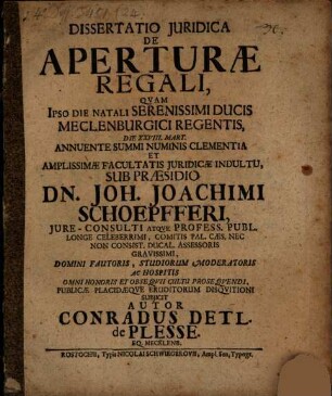 Diss. iur. de aperturae regali