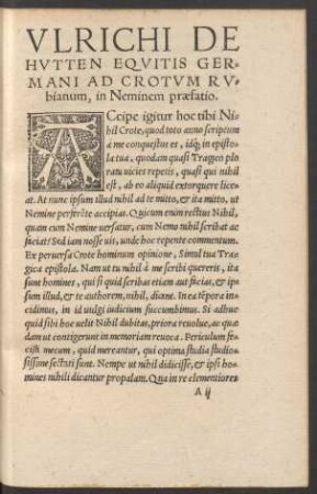 Ulrichi De Hutten ... in Neminem praefatio.