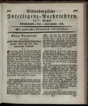 XLV. Stück. Sonnabends: den 11. November, 1786.