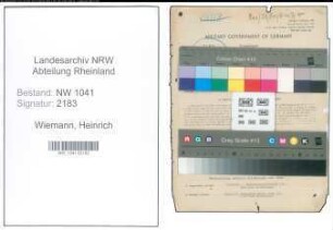 Entnazifizierung Heinrich Wiemann , geb. 10.06.1908 (Baecker)