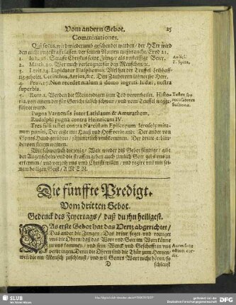 Die fünffte Predigt. Vom dritten Gebot. Gedenck des Feyertags, daß du ihn heiligest