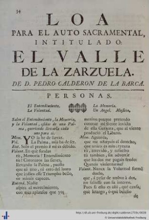 Loa para el Auto Sacramental El Valle de la Zarzuela.