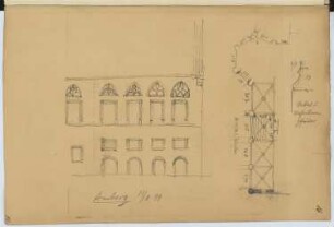 Rathaus, Amberg: Grundriss, Ansicht, Detail (aus: Skizzen- und Fotoalbum 15)