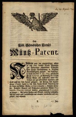 Deß Löbl. Schwäbischen Creyses Müntz-Patent