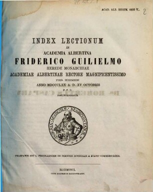 Index lectionum in Academia Albertina ... habendarum. 1870. WS