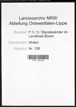 Sterberegister Standesamt Ahden