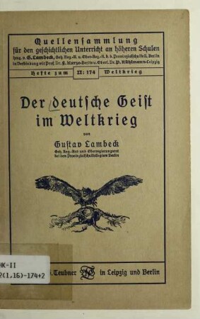H. 174: Der deutsche Geist im Weltkrieg