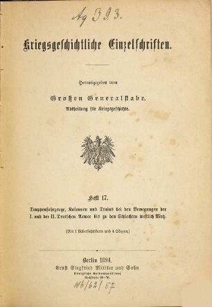 Kriegsgeschichtliche Einzelschriften, 17