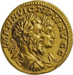 Aureus des Septimius Severus und des Caracalla mit Darstellung der Victoria
