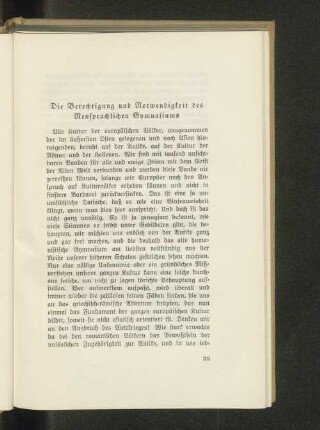 Die Berechtigung und Notwendigkeit des Neusprachlichen Gymnasiums