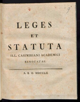 Leges Et Statuta Ill. Casimiriani Academici Renouatae
