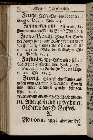 III. Allergeistreichste Nahmen Gottes des H. Geistes.