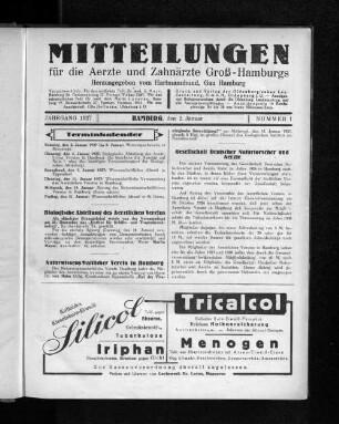 Jahrgang 1927, Hamburg, den 2. Januar, Nummer 1